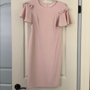 Pink Calvin Klein Dress with Ruffle Shoulders